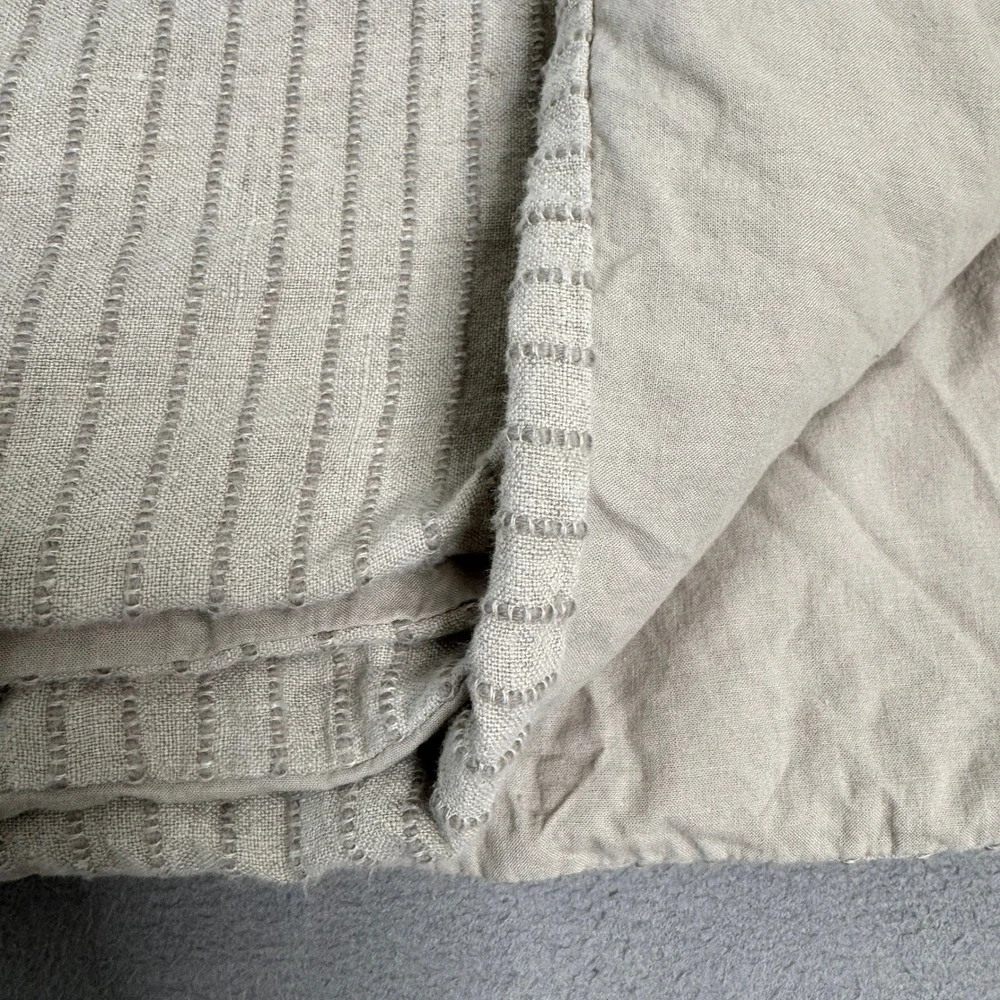 Pottery Barn Duvet Cover King Tan Linen Cotton Striped Textured Bedding 108x92